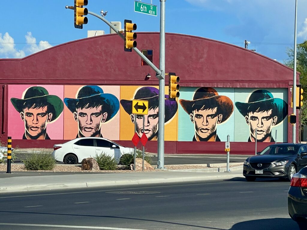 Colorful cowboy mural at East Sixth Street in Tucson, Arizona