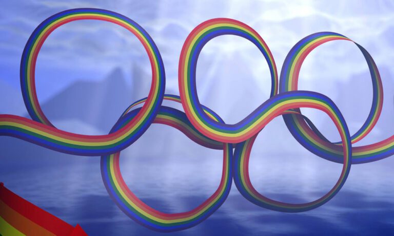 Olympic ring pattern out of rainbow ribbon