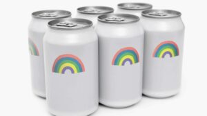 Image of white beer cans imprinted with a rainbow
