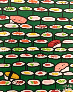 Image from desert rat art collective of sushi in acrylic paint