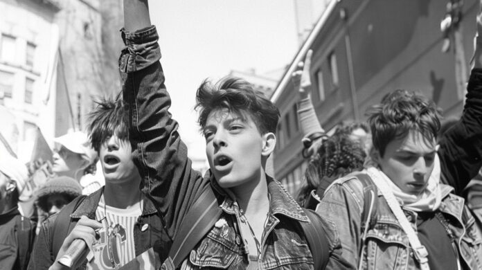Transgender and non-binary individuals protesting in the 1990s.
