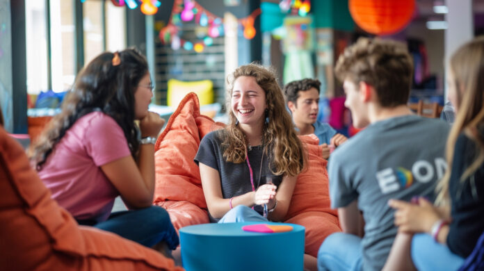 Group of young people engaging in activities at Eon Youth Lounge.