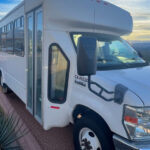 Tucson Trolley Tours Bus with a Scenic Desert View