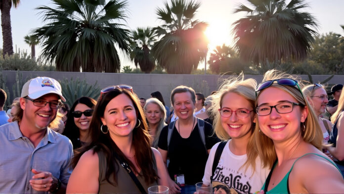 Tucson Pride Weekend 2025 Shifts to November - A Cooler Celebration with National Appeal 2 Tucson Pride 2025 parade with rainbow flags, palm trees, and mountains in the background