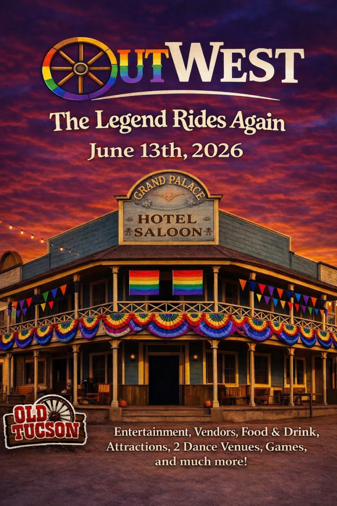 OutWest event poster announcing “The Legend Rides Again” at Old Tucson on June 13, 2026.
