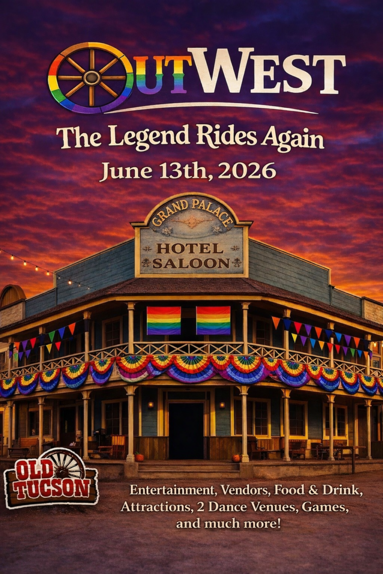 OutWest event poster announcing “The Legend Rides Again” at Old Tucson on June 13, 2026.
